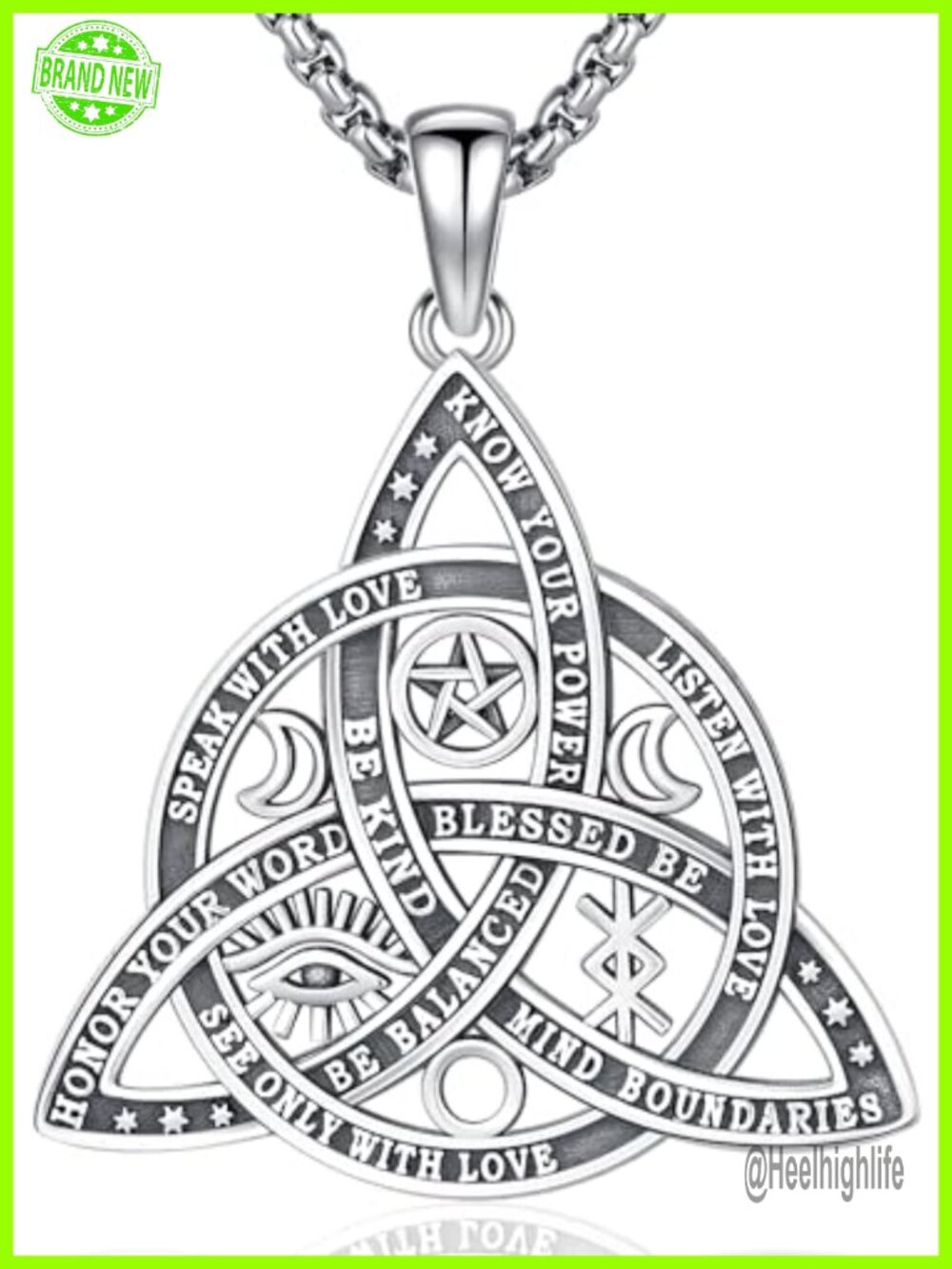 S925 Sterling Silver Witch Knot Necklace Pentacle Wiccan Amulet Jewelry